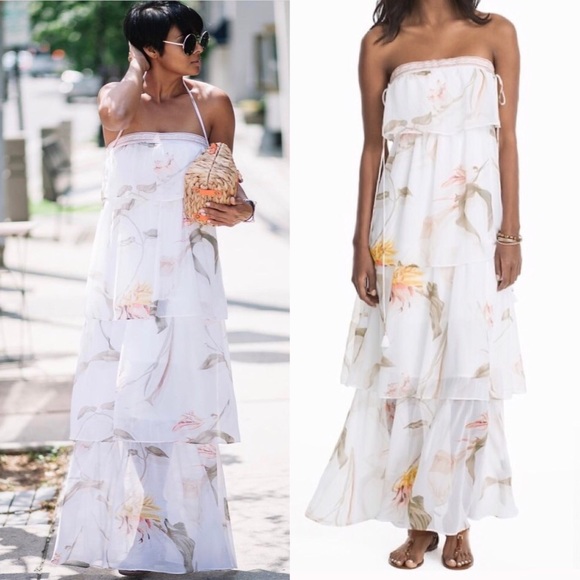 White House Black Market Dresses & Skirts - WHBM Strapless Floral Tiered Maxi Dress